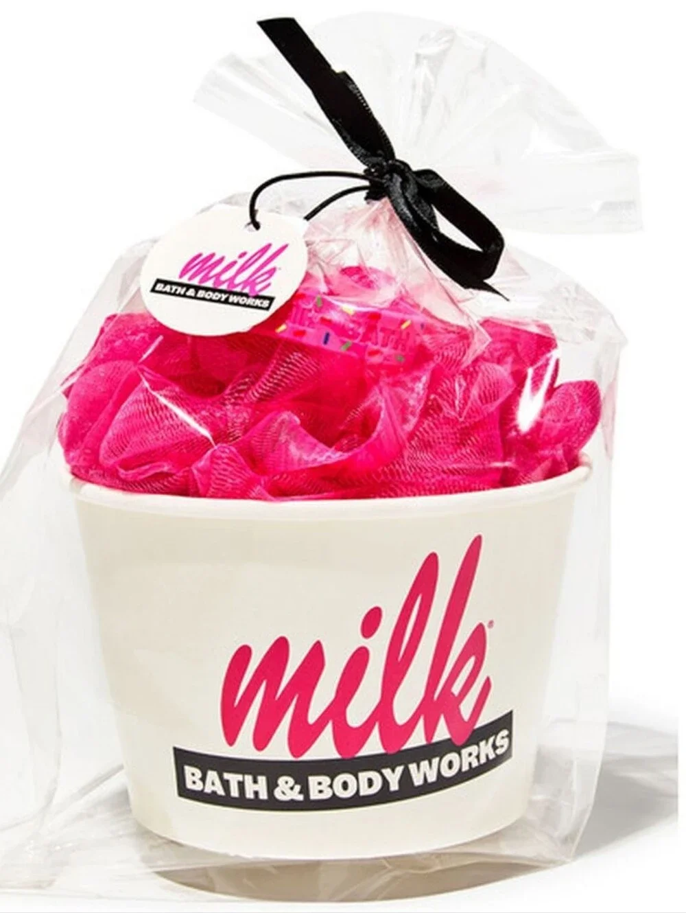 Bath & Body Works Milk Bar Bakery Pink Bath Pouf Loofah Gift NEW RARE